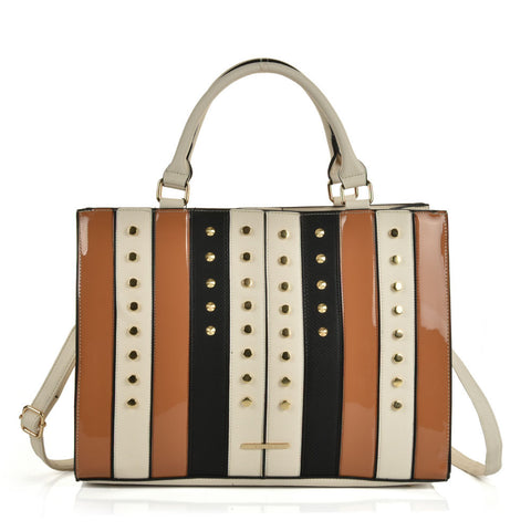 Patchwork studded handbag