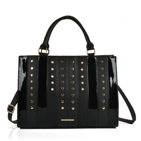Patchwork studded handbag