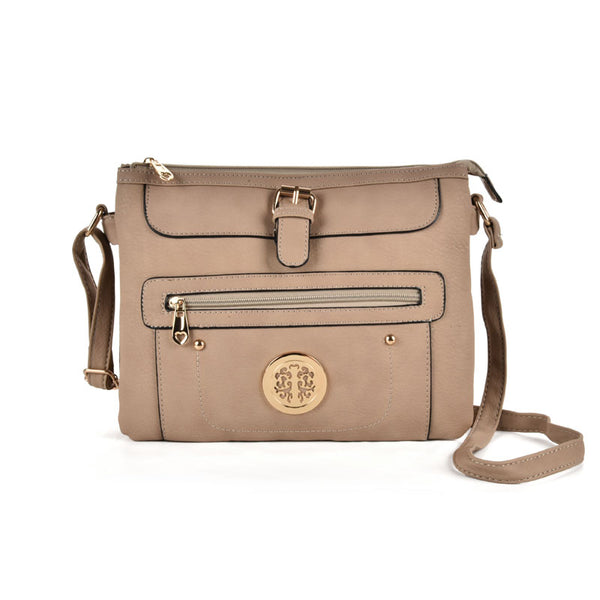 Zip and buckle detail handbag with shoulder strap