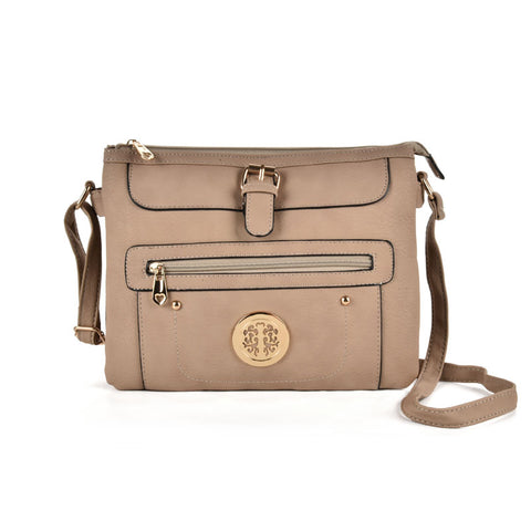 Zip and buckle detail handbag with shoulder strap