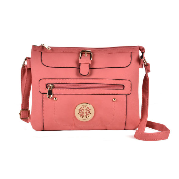 Zip and buckle detail handbag with shoulder strap