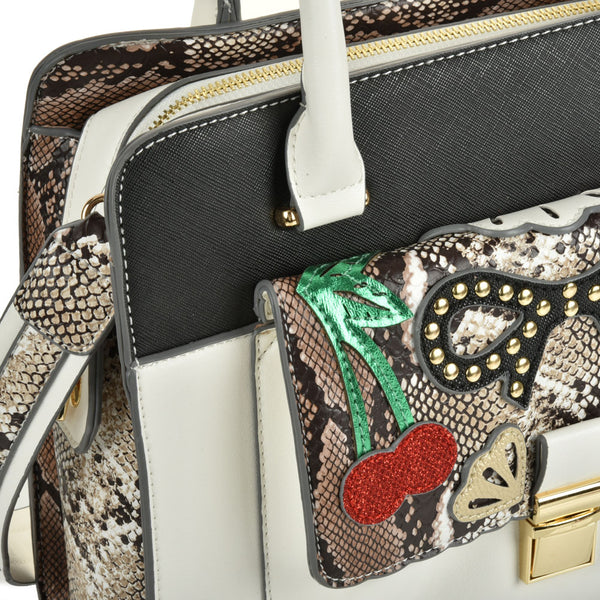 Snake Embossed Large Tote Bag