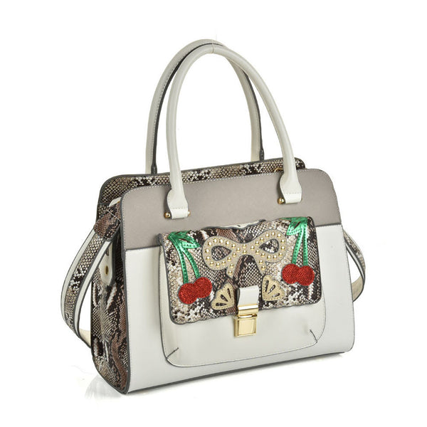 Snake Embossed Large Tote Bag