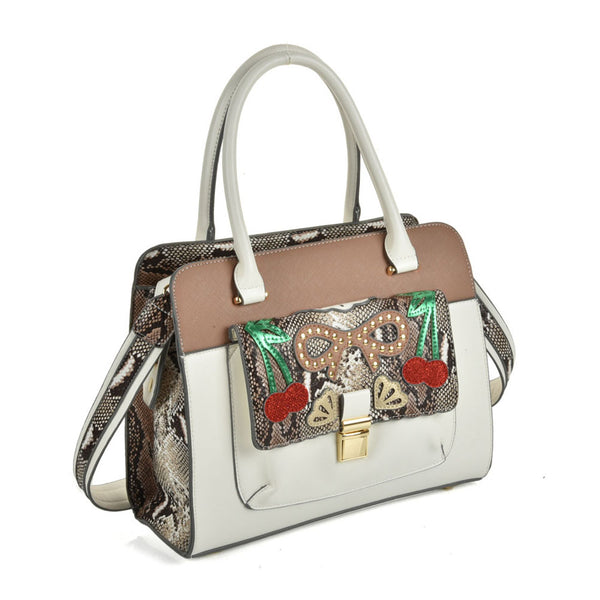 Snake Embossed Large Tote Bag