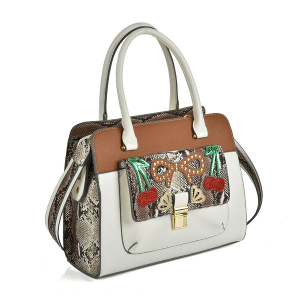 Snake Embossed Large Tote Bag