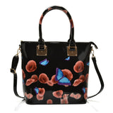 Patent Tote Bag in Floral & Butterfly Print